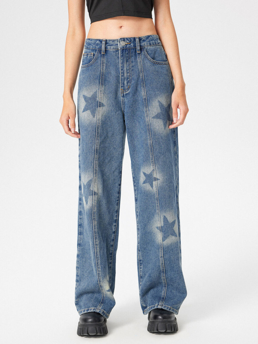 Cider Mid Rise Star Pattern Wide Leg Jeans Womens Small Denim Pants Streetwear